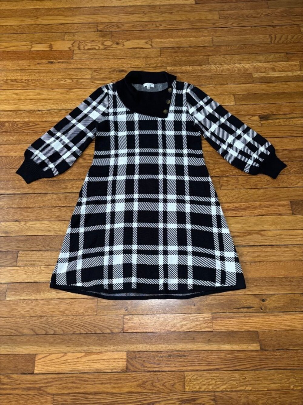 Signature Robbie Bee Womens Sweater Dress Medium Black White Cowl Neck Rayon